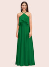 Elegant A-line Halter Sleeveless Long Soft Satin Bridesmaid Dresses Online