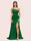 Soft Satin One Shoulder Side Slit Silky Long Mermaid Bridesmaid Dresses Online