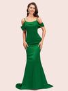 Sexy Mermaid Cold Shoulder Long Soft Satin Party Prom Dresses For Women