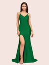 Sexy Mermaid Spaghetti Straps Side Slit Long Soft Satin Bridesmaid Dresses
