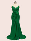 Sexy Spaghetti Straps V-Neck Side Slit Long Satin Mermaid Party Prom Dresses Online