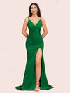Sexy Mermaid V-neck Side Slit Long Soft Satin Bridesmaid Dresses Online