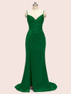 Sexy Mermaid Spaghetti Strap Long Side Slit Soft Satin Bridesmaid Dresses Online