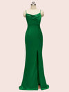 Sexy Cowl Neck Spaghetti Straps Mermaid Long Soft Satin Bridesmaid Dresses With Slit