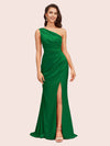 Elegant One Shoulder Mermaid Side Slit Soft Satin Bridesmaid Dresses For Sale