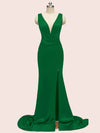 Sexy V-neck Criss Cross Side Slit Long Siky Satin Mermaid Bridesmaid Dresses Online