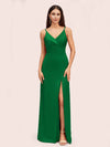 Simple Soft Satin Sexy Spaghetti Straps Long Side Slit Bridesmaid Dresses