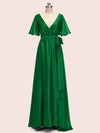 Elegant Bat Sleeves A-Line Long Soft Satin Party Prom Dresses Online