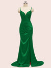 Elegant Spaghetti straps V-neck Mermaid Long Silky Satin Bridesmaid Dresses Online