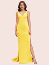 Sexy V-neck Side Slit Stretchy Jersey Long Mermaid Party Prom Dresses 2023