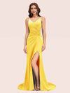Sexy Spaghetti Straps V-neck Side Slit Stretchy Jersey Long Mermaid Bridesmaid Dresses For Sale