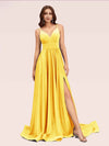 Sexy Side Slit Spaghetti Straps V-neck Jersey Long Bridesmaid Dresses Online