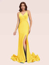 Sexy Spaghetti Straps V-neck Open Back Side Slit Stretchy Jersey Long Mermaid Bridesmaid Dresses