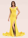 Sexy V-neck Side Slit Stretchy Jersey Long Mermaid Bridesmaid Dresses For Sale