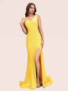 Sexy Backless V-neck Side Slit Stretchy Jersey Long Mermaid Party Prom Dresses