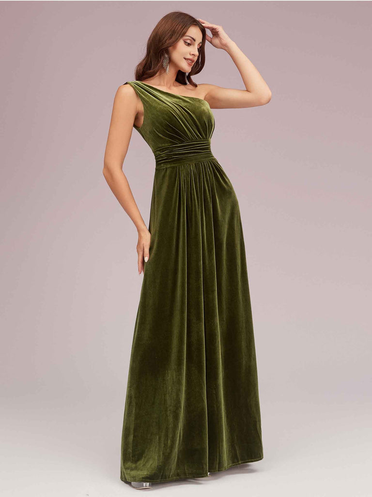 Elegant One Shoulder Long A-line Velvet Evening Prom Dresses Online Elegant One Shoulder Long A-line Velvet Evening Prom Dresses Online