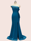 Sexy One Shoulder Side Slit Mermaid Long Soft Satin Evening Prom Dresses 2023