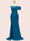 Elegant One Shoulder Long Side Slit Soft Satin Graduation Prom Dresses Online