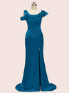 Sexy Side Slit Mermaid Long Soft Satin Women's Evening Prom Dresses With Slit