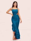 Sexy Unique Mermaid Spaghetti Straps Asymmetrical Soft Satin Bridesmaid Dresses