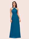 Simple Halter Long Soft Satin Formal Prom Dresses For Women