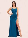 Sexy Spaghetti Straps Mermaid Long Soft Satin Bridesmaid Dresses With Slit