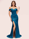 Sexy Off Shoulder Side Slit Long Soft Satin Mermaid Party Prom Dresses Online