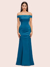 Sexy Off Shoulder Sleeveless Mermaid Long Soft Satin Party Prom Dresses