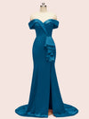 Elegant Off Shoulder Mermaid Long Soft Satin Party Prom Dresses For Women