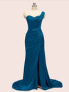 Sexy One Shoulder Long Soft Satin Mermaid Bridesmaid Dresses With Slit