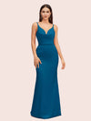 Sexy Spaghetti Straps V-Neck Open Back Soft Satin Mermaid Bridesmaid Dresses
