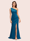 Elegant One Shoulder Mermaid Side Slit Silky Satin Evening Prom Dresses Online