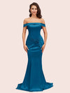 Sexy Off Shoulder Mermaid Long Silky Satin Formal Prom Dresses 2023