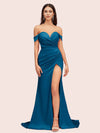 Sexy Side Slit Off Shoulder Long Silky Satin Mermaid Formal Prom Dresses Online