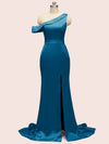 Sexy Side Slit Mermaid One Shoulder Long Silky Satin Formal Prom Dresses