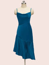Elegant Spaghetti straps Asymmetrical Short Soft Satin Bridesmaid Dresses Online