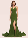 Sexy Halter V-neck Side Slit Stretchy Jersey Long Mermaid Evening Prom Dresses