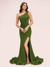 Sexy Side Slit One Shoulder Stretch Jersey Long Graduation Prom Dresses Online