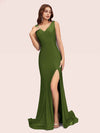 Sexy Backless V-neck Side Slit Stretchy Jersey Long Mermaid Party Prom Dresses