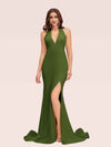 Sexy Backless Side Slit V-Neck Off Shoulder Jersey Long Mermaid Bridesmaid DressesSide Slit