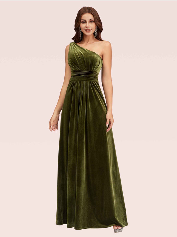 Elegant One Shoulder Long A-line Velvet Bridesmaid Dresses Online