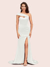 Sexy Mermaid One Shoulder Long Soft Satin Bridesmaid Dresses With Slit