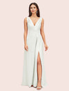 Sexy V-neck Long Side Slit Soft Satin Bridesmaid Dresses Online