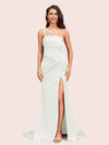 Sexy Mermaid One Shoulder Unique Side Slit Soft Satin Bridesmaid Dresses Online For Sale