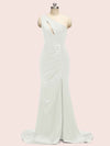 Sexy Mermaid One Shoulder Long Soft Satin Formal Prom Dresses With Slit