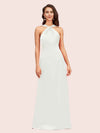 Simple Halter Long Soft Satin Formal Prom Dresses For Women