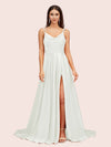 Elegant A-line Spaghetti Straps Long Soft Satin Bridesmaid Dresses With Slit Online