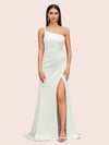 Satin One Shoulder Side Slit Long Bridesmaid Dresses