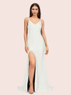 Sexy Mermaid Spaghetti Straps Side Slit Long Soft Satin Bridesmaid Dresses