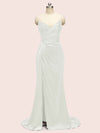Sexy Mermaid Spaghetti Strap Long Side Slit Soft Satin Bridesmaid Dresses Online